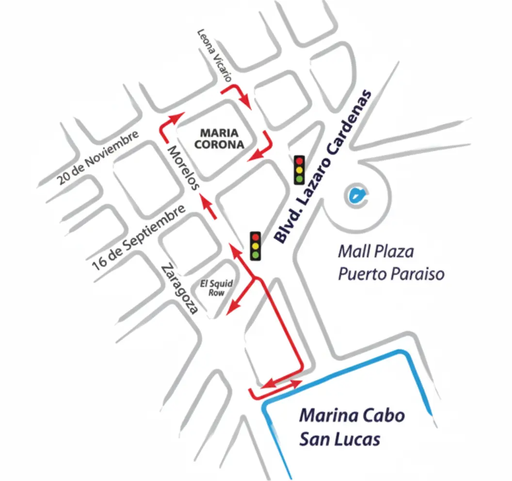 Map to Maria Corona Restaurant in Cabo San Lucas